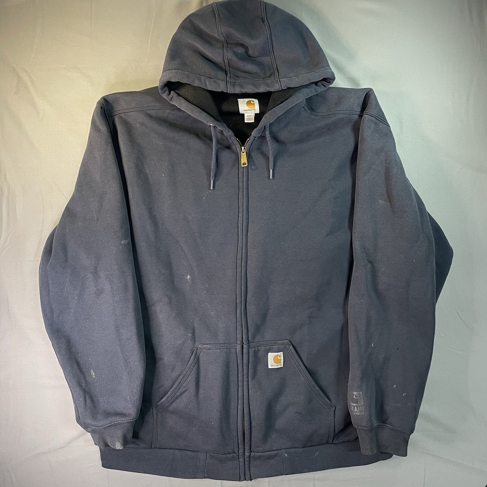 Carhartt Rain Defender Loose Fit Hoodie Mens 2XL Tall Navy Full Zip Thermal